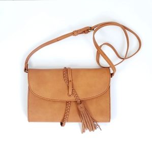 ANTHRO Cognac  braided tassel crossbody bag
